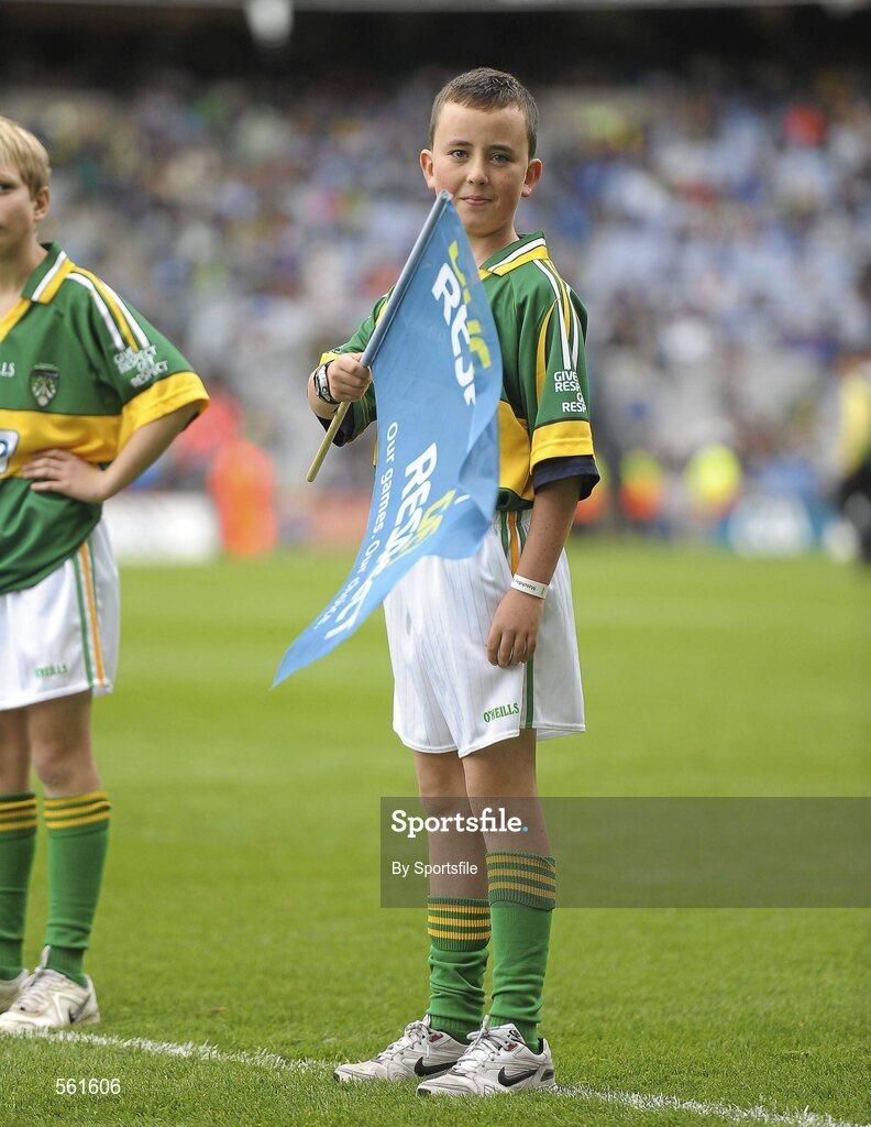 18 September 2011; A flag bearer before the game. GAA Football All-Ireland Senior Championship Final, Kerry v Dublin, Croke Park, Dublin. Photo by Sportsfile