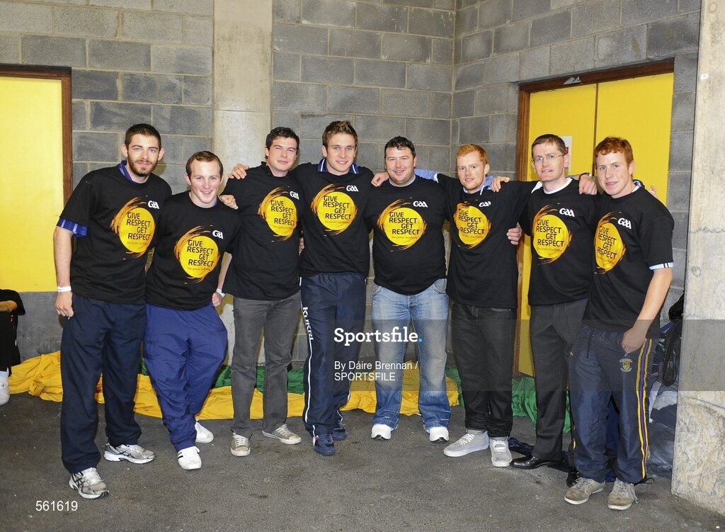 18 September 2011; Flagbearers, from the Kilmacud Crokes GAA Club, Co. Dublin,from  left to right, Niall McIntyre, Paul Collins, Patrick Igoe, David Beagon, Mark Peacocke, Shane O'Brien, Liam Dockery, and Andrew Gerraghty. GAA Football All-Ireland Senior Championship Final, Kerry v Dublin, Croke Park, Dublin. Picture credit: Dáire Brennan / SPORTSFILE
