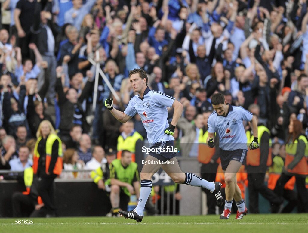 18 September 2011; Kevin Nolan, Dublin, celebrates scoring a point. GAA Football All-Ireland Senior Championship Final, Kerry v Dublin, Croke Park, Dublin. Picture credit: Brian Lawless / SPORTSFILE