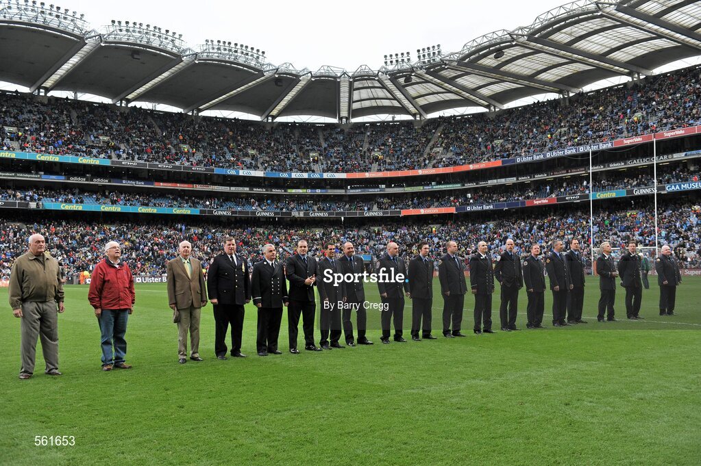 18 September 2011; Members of the New York Fire Department are presented to the crowd at half-time. GAA Football All-Ireland Senior Championship Final, Kerry v Dublin, Croke Park, Dublin. Picture credit: Barry Cregg / SPORTSFILE