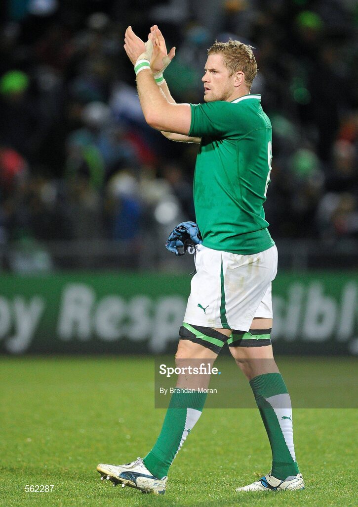 25 September 2011; Ireland's Jamie Heaslip applauds the supporters after the game. 2011 Rugby World Cup, Pool C, Ireland v Russia, Rotorua International Stadium, Rotorua, New Zealand. Picture credit: Brendan Moran / SPORTSFILE