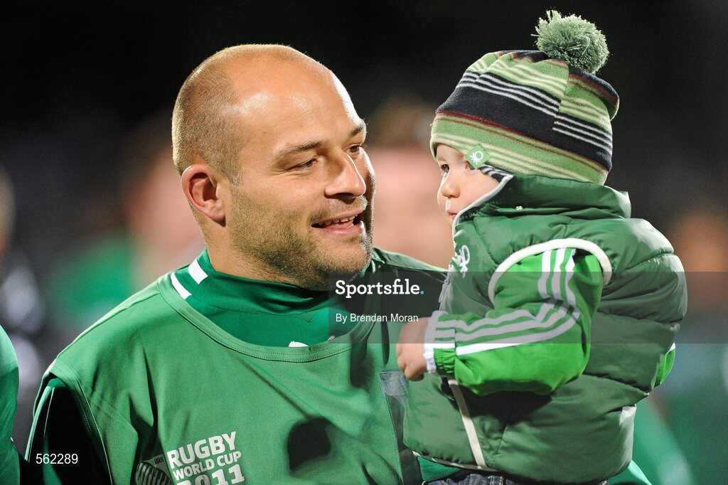 25 September 2011; Ireland hooker Rory Best with his son Ben, age 1, after the game. 2011 Rugby World Cup, Pool C, Ireland v Russia, Rotorua International Stadium, Rotorua, New Zealand. Picture credit: Brendan Moran / SPORTSFILE