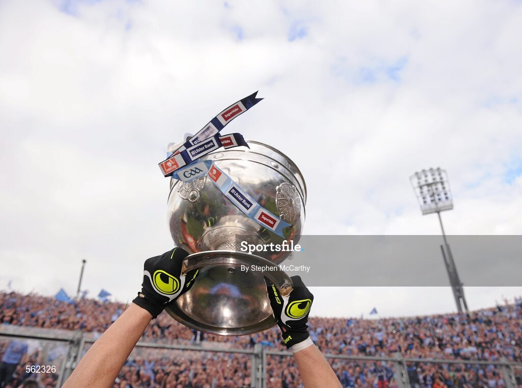 18 September 2011; Dublin players celebrate with The Sam Maguire Cup in front of Hill 16. GAA Football All-Ireland Senior Championship Final, Kerry v Dublin, Croke Park, Dublin. Picture credit: Stephen McCarthy / SPORTSFILE