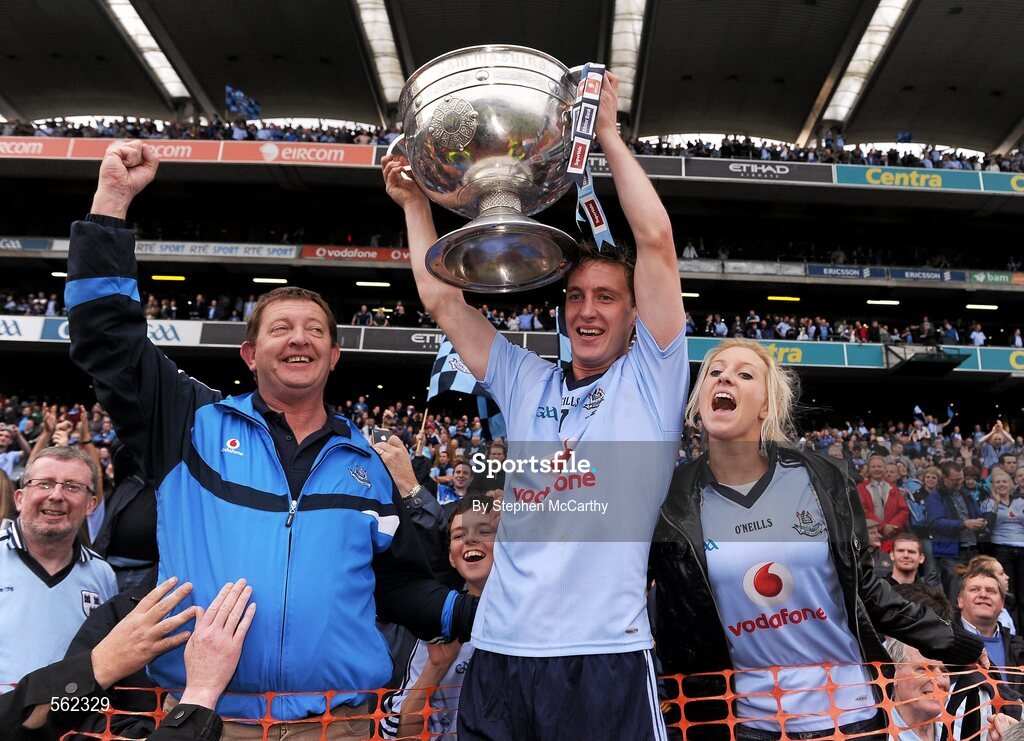 18 September 2011; Kevin Nolan, Dublin, celebrates with supporters following his side's victory. GAA Football All-Ireland Senior Championship Final, Kerry v Dublin, Croke Park, Dublin. Picture credit: Stephen McCarthy / SPORTSFILE