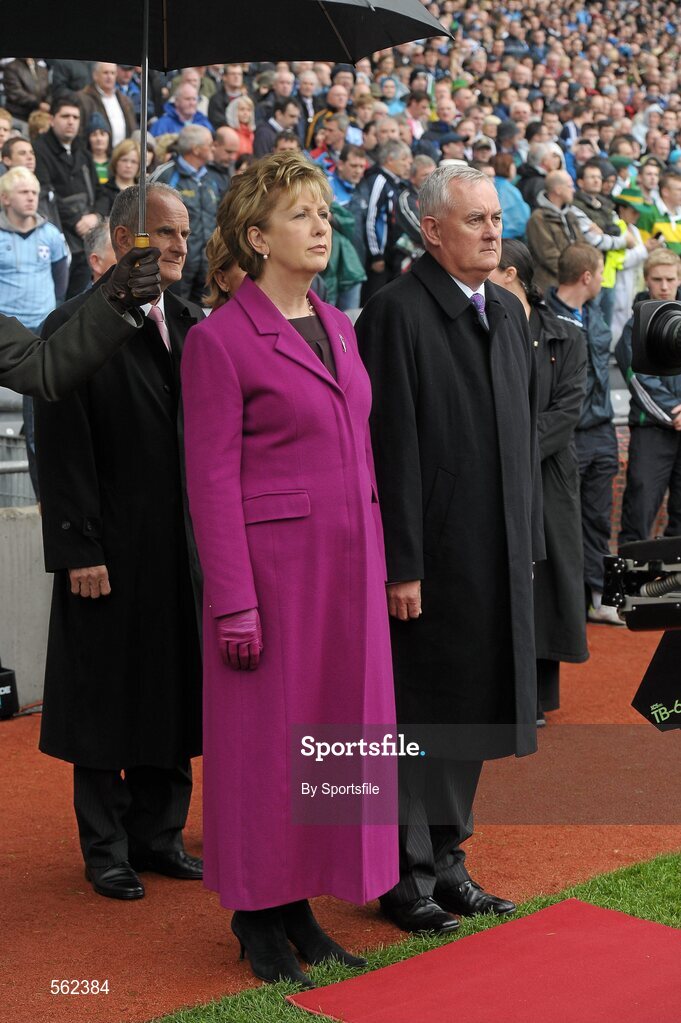 18 September 2011; The President of Ireland Mary McAleese and Uachtarán CLG Criostóir Ó Cuana before the start of the game. GAA Football All-Ireland Senior Championship Final, Kerry v Dublin, Croke Park, Dublin. Photo by Sportsfile