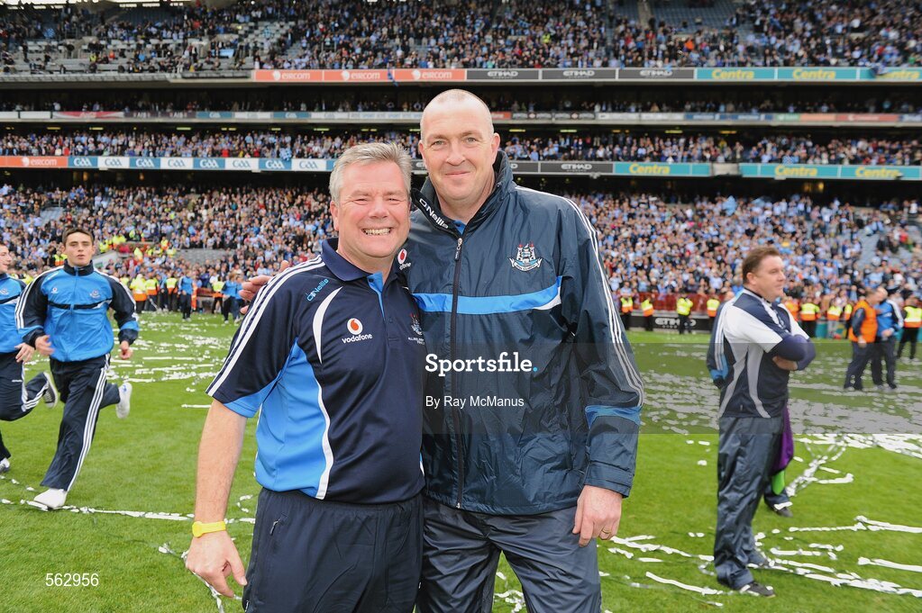 18 September 2011; Ray Boyne and Pat Gilroy after the game.  GAA Football All-Ireland Senior Championship Final, Kerry v Dublin, Croke Park, Dublin. Picture credit: Ray McManus / SPORTSFILE