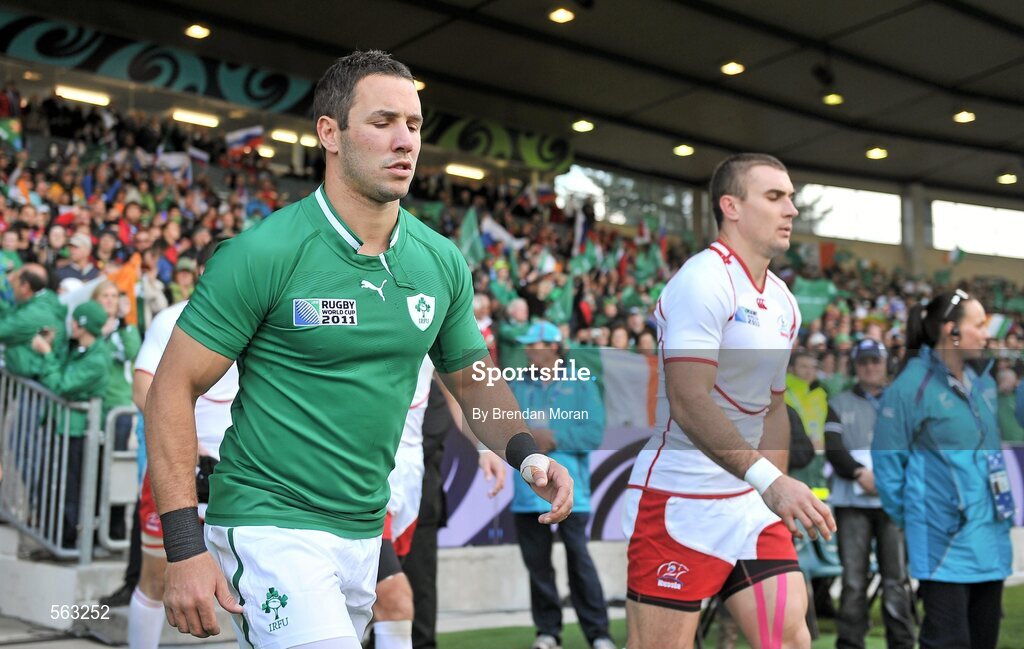 25 September 2011; Ireland's Paddy Wallace makes his way onto the pitch before the game. 2011 Rugby World Cup, Pool C, Ireland v Russia, Rotorua International Stadium, Rotorua, New Zealand. Picture credit: Brendan Moran / SPORTSFILE