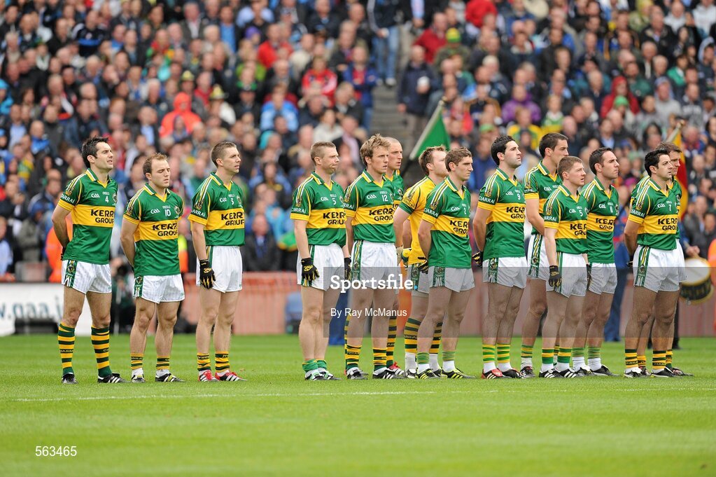 18 September 2011; The Kerry team during the National Anthem. GAA Football All-Ireland Senior Championship Final, Kerry v Dublin, Croke Park, Dublin. Picture credit: Ray McManus / SPORTSFILE