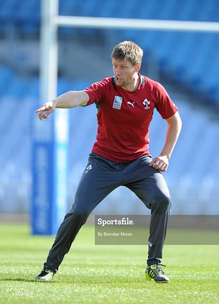 28 September 2011; Ireland out-half Ronan O'Gara during squad training ahead of their 2011 Rugby World Cup, Pool C, game against Italy on Sunday. Ireland Rugby Squad Training, Carisbrook Stadium, Dunedin, New Zealand. Picture credit: Brendan Moran / SPORTSFILE