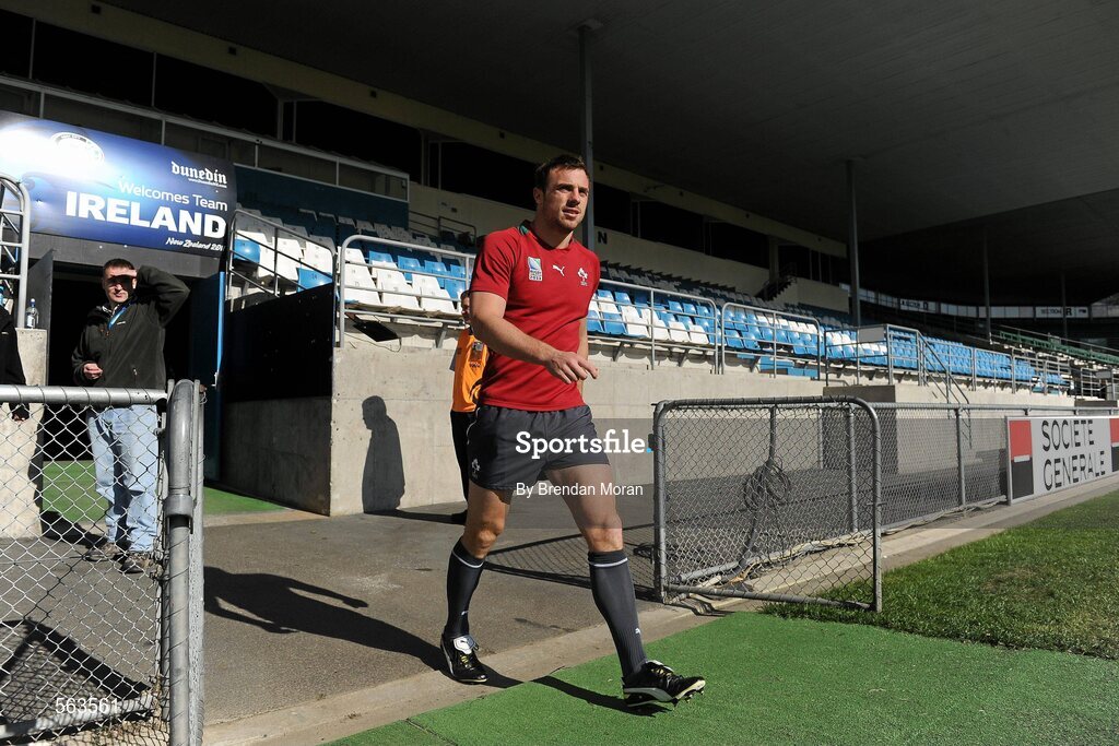 28 September 2011; Ireland's Tommy Bowe walks out for squad training ahead of their 2011 Rugby World Cup, Pool C, game against Italy on Sunday. Ireland Rugby Squad Training, Carisbrook Stadium, Dunedin, New Zealand. Picture credit: Brendan Moran / SPORTSFILE