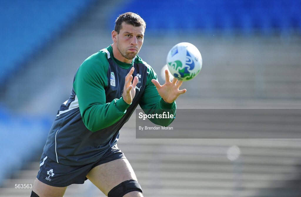 28 September 2011; Ireland flanker Denis Leamy in action during squad training ahead of their 2011 Rugby World Cup, Pool C, game against Italy on Sunday. Ireland Rugby Squad Training, Carisbrook Stadium, Dunedin, New Zealand. Picture credit: Brendan Moran / SPORTSFILE