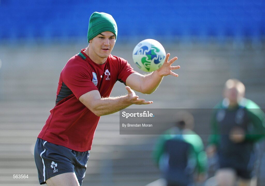 28 September 2011; Ireland out-half Jonathan Sexton in action during squad training ahead of their 2011 Rugby World Cup, Pool C, game against Italy on Sunday. Ireland Rugby Squad Training, Carisbrook Stadium, Dunedin, New Zealand. Picture credit: Brendan Moran / SPORTSFILE