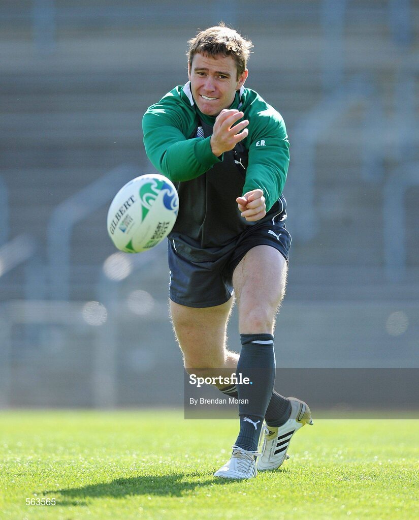 28 September 2011; Ireland scrum-half Eoin Reddan in action during squad training ahead of their 2011 Rugby World Cup, Pool C, game against Italy on Sunday. Ireland Rugby Squad Training, Carisbrook Stadium, Dunedin, New Zealand. Picture credit: Brendan Moran / SPORTSFILE