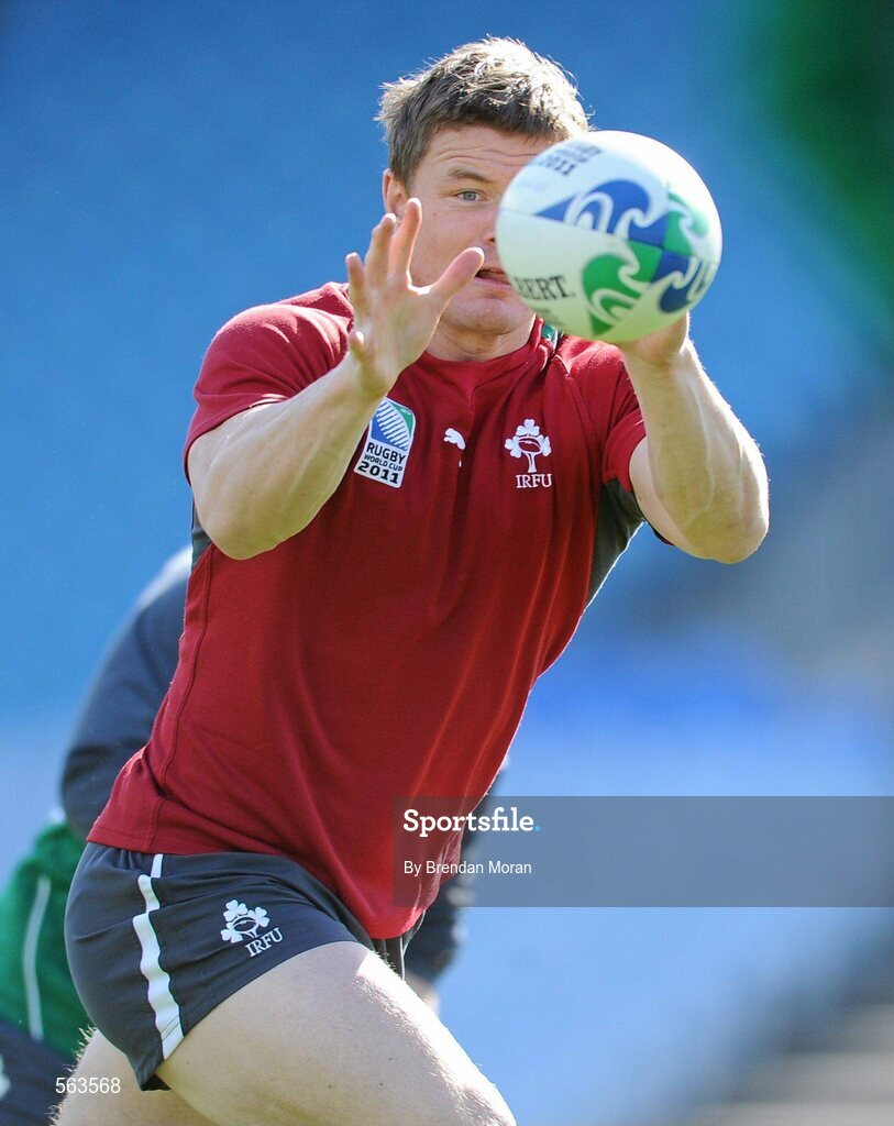 28 September 2011; Ireland captain Brian O'Driscoll in action during squad training ahead of their 2011 Rugby World Cup, Pool C, game against Italy on Sunday. Ireland Rugby Squad Training, Carisbrook Stadium, Dunedin, New Zealand. Picture credit: Brendan Moran / SPORTSFILE