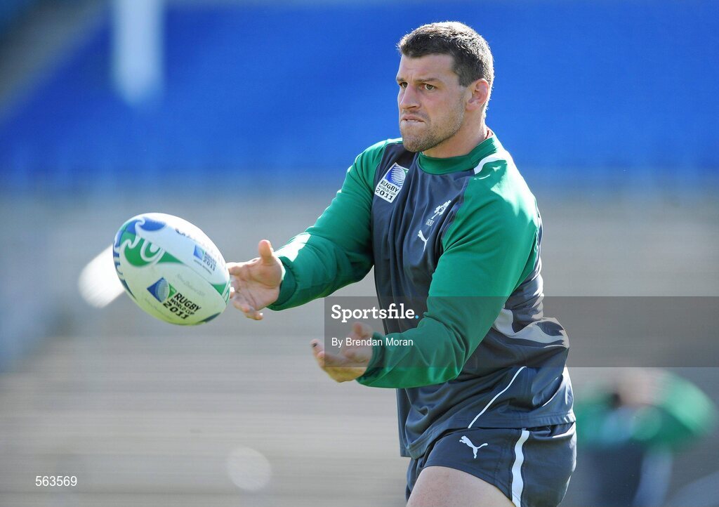 28 September 2011; Ireland flanker Denis Leamy in action during squad training ahead of their 2011 Rugby World Cup, Pool C, game against Italy on Sunday. Ireland Rugby Squad Training, Carisbrook Stadium, Dunedin, New Zealand. Picture credit: Brendan Moran / SPORTSFILE
