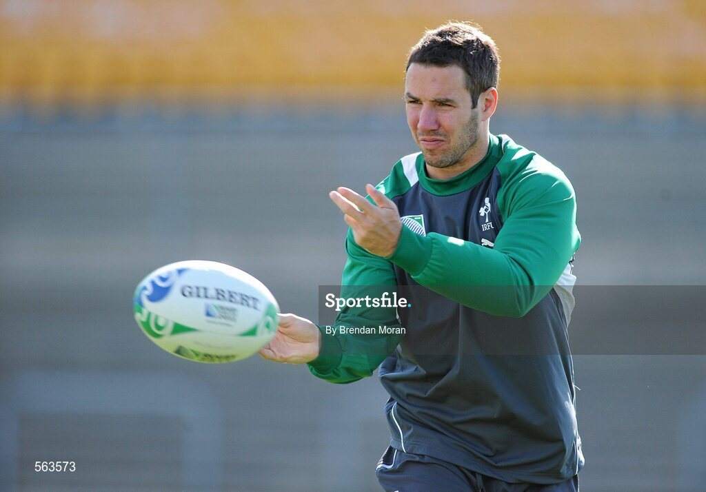 28 September 2011; Ireland's Paddy Wallace in action during squad training ahead of their 2011 Rugby World Cup, Pool C, game against Italy on Sunday. Ireland Rugby Squad Training, Carisbrook Stadium, Dunedin, New Zealand. Picture credit: Brendan Moran / SPORTSFILE