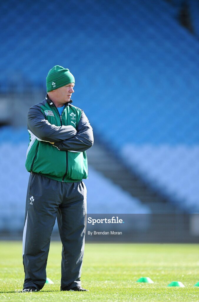 28 September 2011; Ireland head coach Declan Kidney during squad training ahead of their 2011 Rugby World Cup, Pool C, game against Italy on Sunday. Ireland Rugby Squad Training, Carisbrook Stadium, Dunedin, New Zealand. Picture credit: Brendan Moran / SPORTSFILE