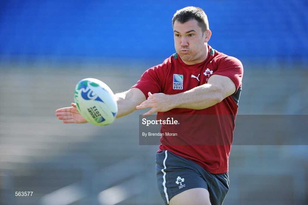 28 September 2011; Ireland hooker Damien Varley in action during squad training ahead of their 2011 Rugby World Cup, Pool C, game against Italy on Sunday. Ireland Rugby Squad Training, Carisbrook Stadium, Dunedin, New Zealand. Picture credit: Brendan Moran / SPORTSFILE