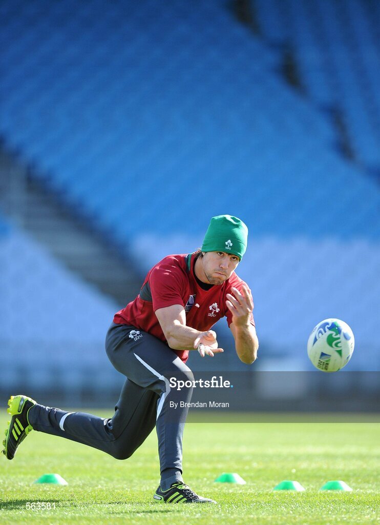 28 September 2011; Ireland scrum-half Conor Murray in action during squad training ahead of their 2011 Rugby World Cup, Pool C, game against Italy on Sunday. Ireland Rugby Squad Training, Carisbrook Stadium, Dunedin, New Zealand. Picture credit: Brendan Moran / SPORTSFILE