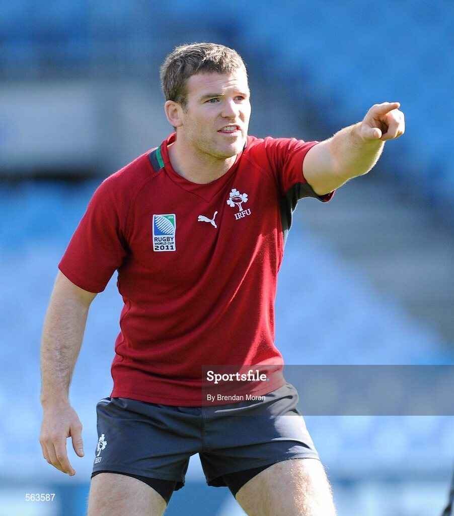 28 September 2011; Ireland centre Gordon D'Arcy in action during squad training ahead of their 2011 Rugby World Cup, Pool C, game against Italy on Sunday. Ireland Rugby Squad Training, Carisbrook Stadium, Dunedin, New Zealand. Picture credit: Brendan Moran / SPORTSFILE