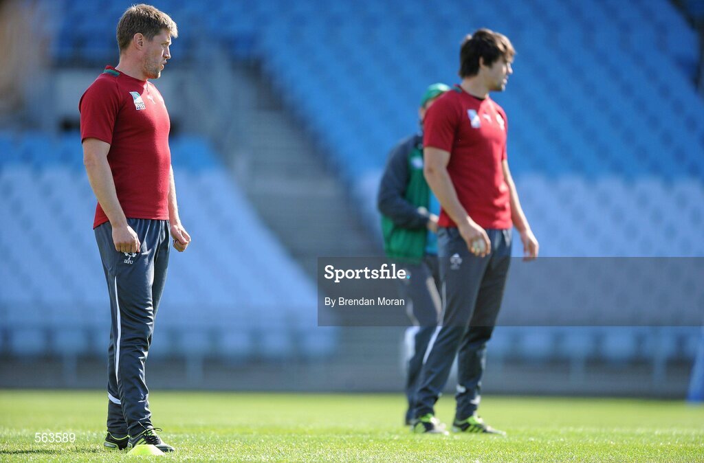 28 September 2011; Ireland out-half Ronan O'Gara, left, and scrum-half Conor Murray during squad training ahead of their 2011 Rugby World Cup, Pool C, game against Italy on Sunday. Ireland Rugby Squad Training, Carisbrook Stadium, Dunedin, New Zealand. Picture credit: Brendan Moran / SPORTSFILE