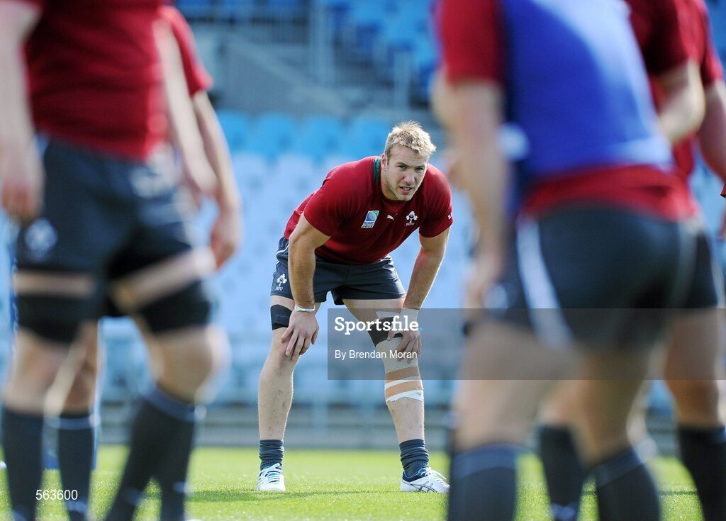 28 September 2011; Ireland flanker Stephen Ferris in action during squad training ahead of their 2011 Rugby World Cup, Pool C, game against Italy on Sunday. Ireland Rugby Squad Training, Carisbrook Stadium, Dunedin, New Zealand. Picture credit: Brendan Moran / SPORTSFILE