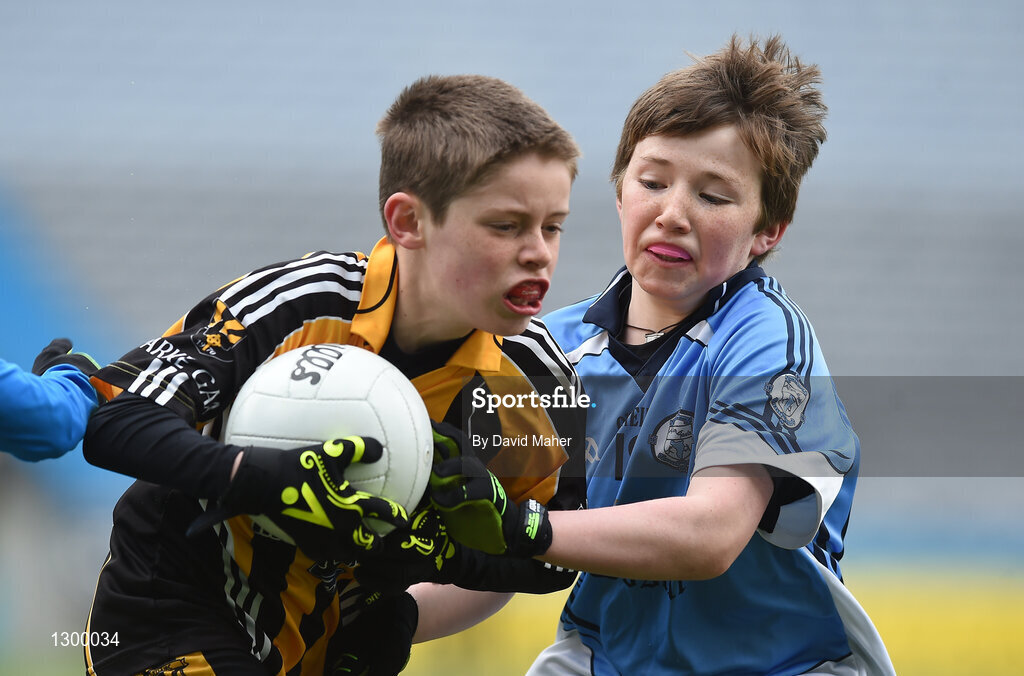 12 April 2017; Christopher Gerathy, representing Parke GAA Club, Castlebar, Co. Mayo, in action against Padraig Kane, representing Allen Gaels GAA club, Co. Leitrim, during The Go Games Provincial Days in partnership with Littlewoods Ireland Day 3 at Croke Park in Dublin. Photo by David Maher/Sportsfile