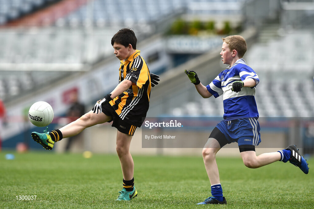 12 April 2017; Cathal Keavney representing Parke GAA Club, Castlebar, Co.Mayo, in action against Brian Mitchelll representing Killannin GAA Club, Co.Galway, during The Go Games Provincial Days in partnership with Littlewoods Ireland Day 3 at Croke Park in Dublin. Photo by David Maher/Sportsfile