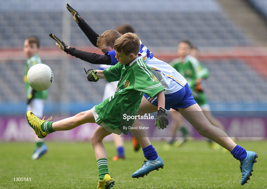 12 April 2017; Tommy McKiely  representing Dunmore McHales GAA Club, Co. Galway in action against Adam Kiliean representing Hollymount Carramore GAA Club, Co. Mayo, during The Go Games Provincial Days in partnership with Littlewoods Ireland Day 3 at Croke Park in Dublin. Photo by David Maher/Sportsfile