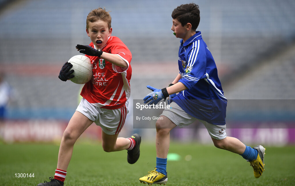 12 April 2017; Shane Heffernan, representing Tuam Stars GAA Club, Co Galway, in action against Josh McGarry, representing St. Ronan's GAA Club, Co Roscommon, during The Go Games Provincial Days in partnership with Littlewoods Ireland Day 3 at Croke Park in Dublin. Photo by Cody Glenn/Sportsfile