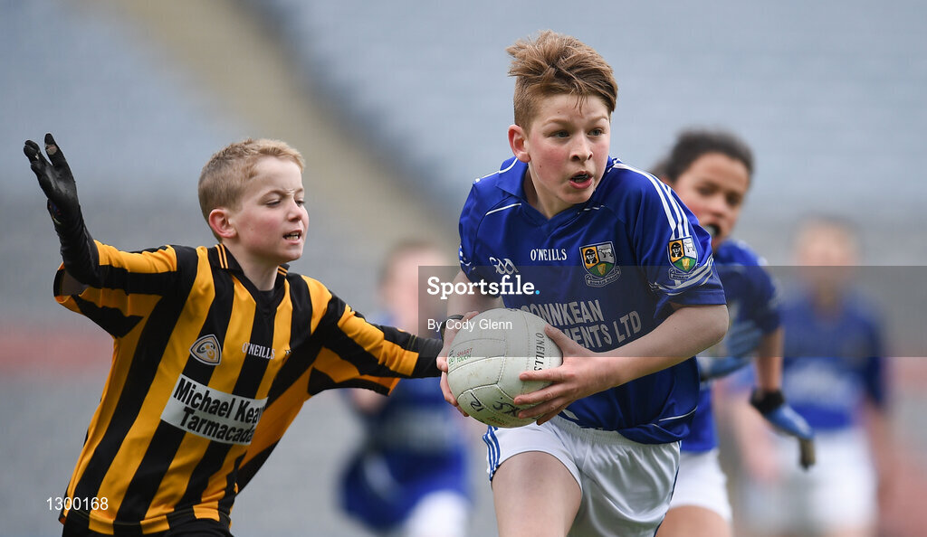12 April 2017; Caolan O'Connor, representing St. Ronan's GAA Club, Co Roscommon, in action against Danny Cannon, representing Parke Keelogues Crimlin GAA Club, Co Mayo, during The Go Games Provincial Days in partnership with Littlewoods Ireland Day 3 at Croke Park in Dublin. Photo by Cody Glenn/Sportsfile
