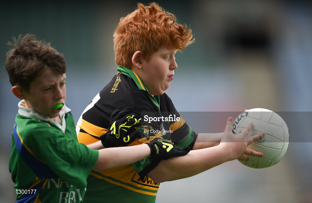 12 April 2017; Jamie Regan, representing Michael Glaveys GAA Club, Co Roscommon, in action against Shane Gallagher, representing St Brigids GAA Club, Co Roscommon, during The Go Games Provincial Days in partnership with Littlewoods Ireland Day 3 at Croke Park in Dublin. Photo by Cody Glenn/Sportsfile