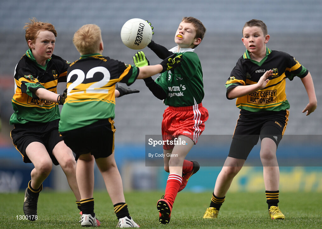 12 April 2017; Darragh McDonald, representing Bunninadden/Ballymote GAA Club, Co Sligo, takes on the defence of Michael Glaveys GAA Club, Co Roscommon, during The Go Games Provincial Days in partnership with Littlewoods Ireland Day 3 at Croke Park in Dublin. Photo by Cody Glenn/Sportsfile