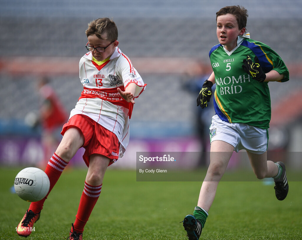12 April 2017; Tommy Keenan, representing Bunninadden/Ballymote GAA Club, Co Sligo, in action against Michael Moran, representing St Brigids GAA Club, Co Roscommon, during The Go Games Provincial Days in partnership with Littlewoods Ireland Day 3 at Croke Park in Dublin. Photo by Cody Glenn/Sportsfile