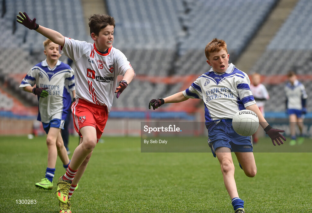 13 April 2017; Ben Guckian representing St Marys GAA Club, Kiltoghert, Co. Leitrim, in action against Ryan Tracy, representing Killererin GAA Club, Co. Galway, during the Go Games Provincial Days in partnership with Littlewoods Ireland Day 4 at Croke Park in Dublin. Photo by Seb Daly/Sportsfile