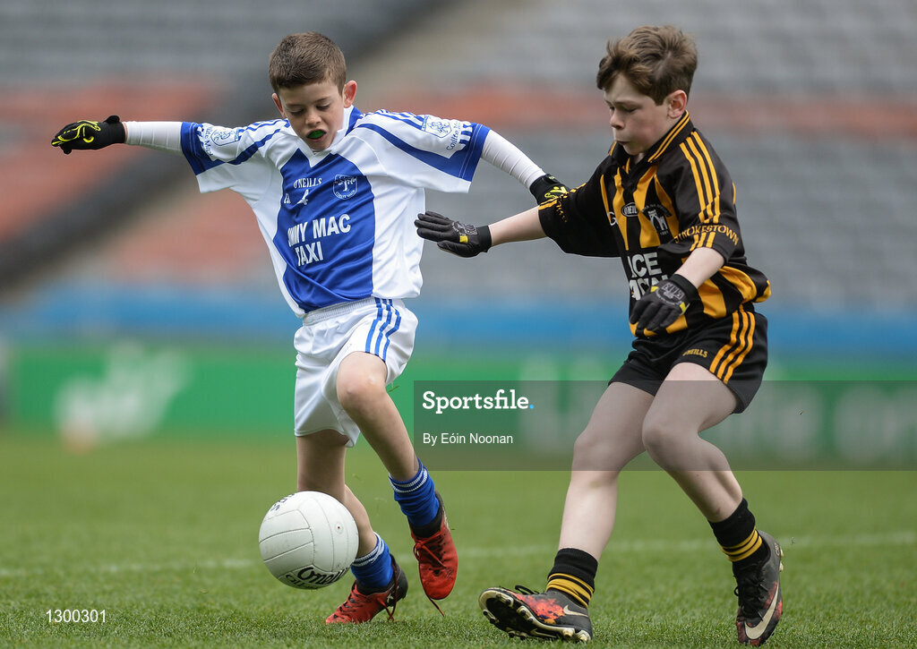 13 April 2017; Max Bennett representing Kiltimagh GAA Club, Co. Mayo, in action against Jack Walsh representing Strokestown GAA Club, Co. Roscommon, during the Go Games Provincial Days in partnership with Littlewoods Ireland Day 4 at Croke Park in Dublin. Photo by Eóin Noonan/Sportsfile
