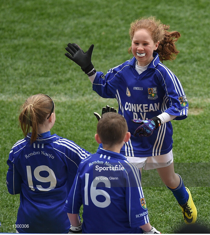 12 April 2017; Leah O'Neill, representing St. Ronan's GAA Club, Co. Roscommon, is congratulated by team-mates after scoring a point during the Go Games Provincial Days in partnership with Littlewoods Ireland Day 3 at Croke Park in Dublin. Photo by Cody Glenn/Sportsfile