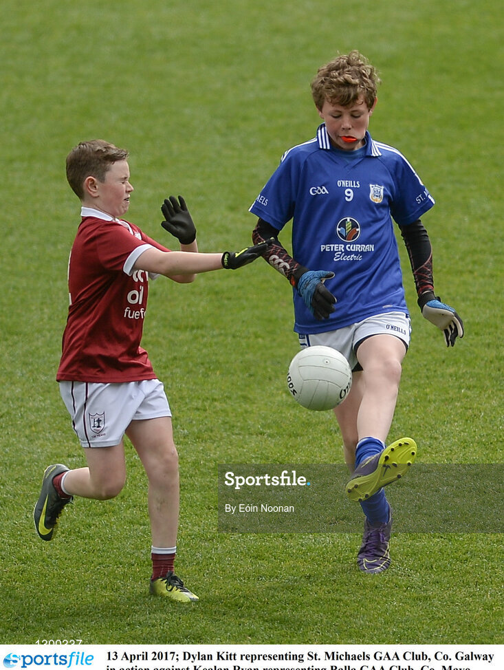 13 April 2017; Dylan Kitt representing St. Michaels GAA Club, Co. Galway in action against Kealan Ryan representing Balla GAA Club, Co. Mayo during the Go Games Provincial Days in partnership with Littlewoods Ireland Day 4 at Croke Park in Dublin. Photo by Eóin Noonan/Sportsfile