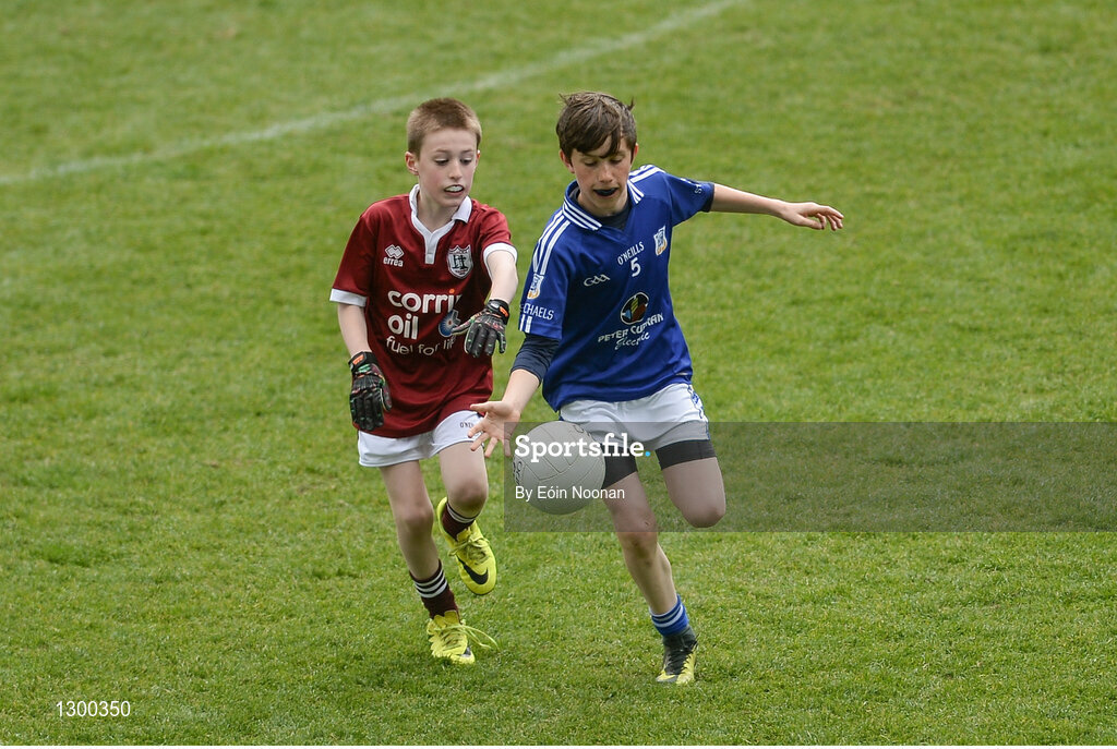 13 April 2017; Manice Sheridan representing St. Michaels GAA Club, Co. Galway in action against Darragh Rumley representing Balla GAA Club, Co. Mayo during the Go Games Provincial Days in partnership with Littlewoods Ireland Day 4 at Croke Park in Dublin. Photo by Eóin Noonan/Sportsfile