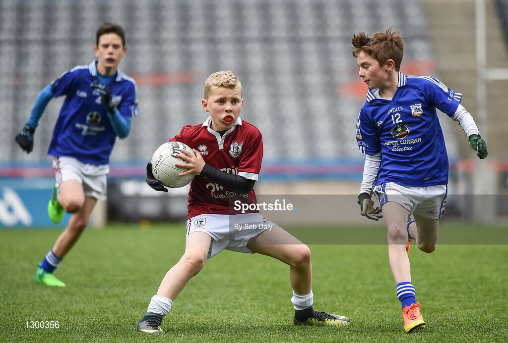 13 April 2017; Liam Glynn representing Balla GAA Club, Co. Mayo, in action against Daniel Sheehan representing St Michaels GAA Club, Co. Galway, during the Go Games Provincial Days in partnership with Littlewoods Ireland Day 4 at Croke Park in Dublin. Photo by Seb Daly/Sportsfile