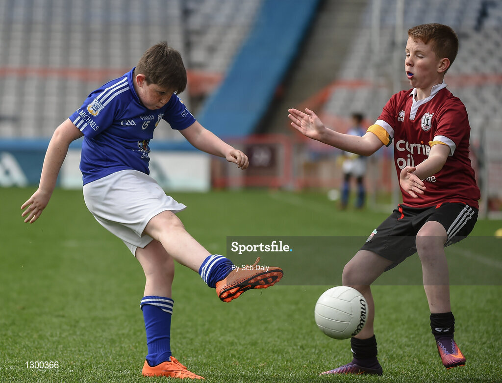 13 April 2017; Brendan Ward representing St Michaels GAA Club, Co. Galway, in action against Cillian Fadden representing Balla GAA Club, Co. Mayo, during the Go Games Provincial Days in partnership with Littlewoods Ireland Day 4 at Croke Park in Dublin. Photo by Seb Daly/Sportsfile