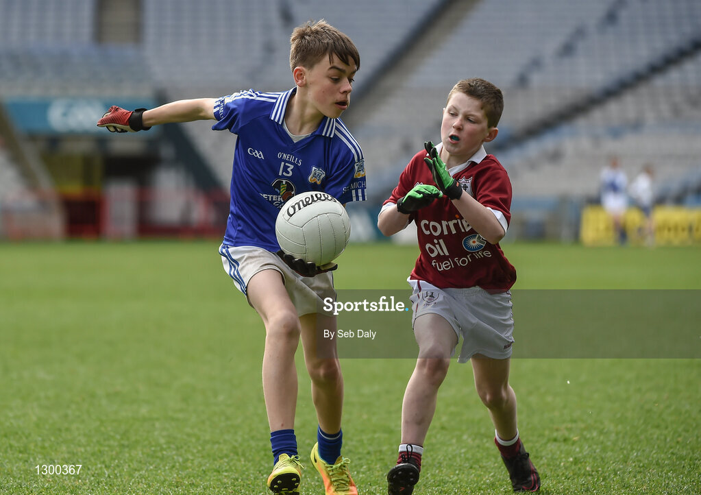 13 April 2017; Oisin Madden representing St Michaels GAA Club, Co. Galway, in action against Patrick McHale representing Balla GAA Club, Co. Mayo, during the Go Games Provincial Days in partnership with Littlewoods Ireland Day 4 at Croke Park in Dublin. Photo by Seb Daly/Sportsfile