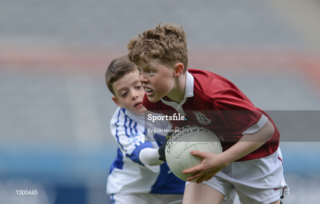 13 April 2017; Conor Nolan representing Balla GAA Club, Co. Mayo, in action against Max Bennett representing Kiltimagh GAA Club, Co. Mayo, during the Go Games Provincial Days in partnership with Littlewoods Ireland Day 4 at Croke Park in Dublin. Photo by Eóin Noonan/Sportsfile