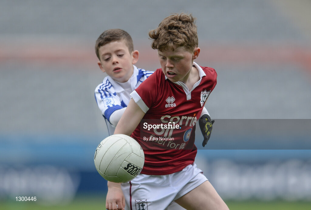 13 April 2017; Conor Nolan representing Balla GAA Club, Co. Mayo in action against Max Bennett representing Kiltimagh GAA Club, Co. Mayo, during the Go Games Provincial Days in partnership with Littlewoods Ireland Day 4 at Croke Park in Dublin. Photo by Eóin Noonan/Sportsfile