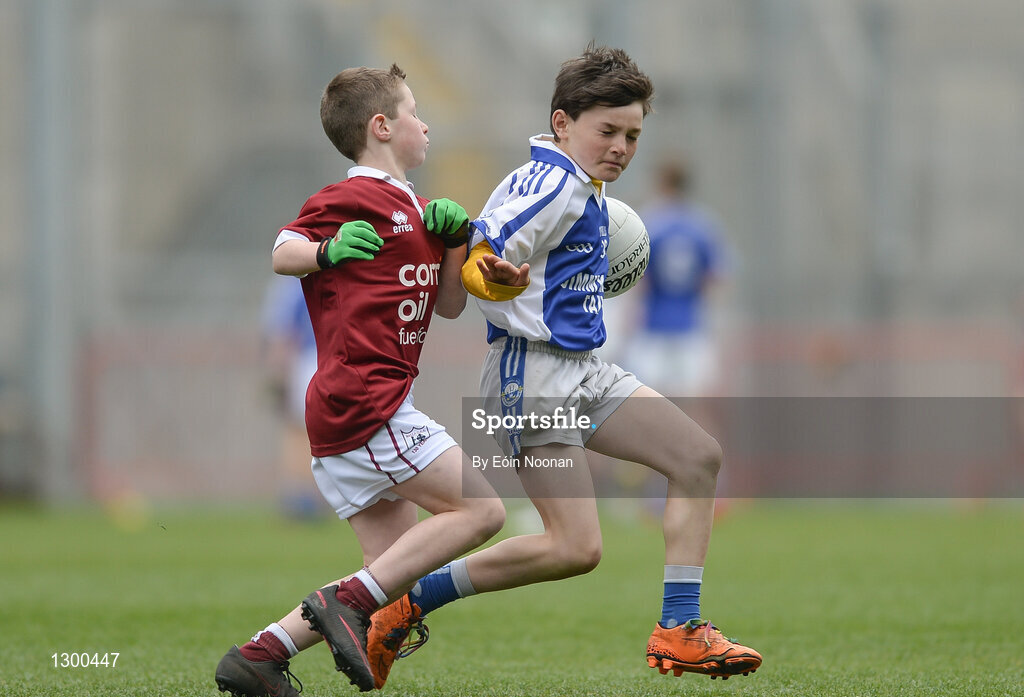 13 April 2017; Lorcan Bourke representing Kiltimagh GAA Club, Co. Mayo, in action against Patrick McHale representing Balla GAA cLub Co. Mayo, during the Go Games Provincial Days in partnership with Littlewoods Ireland Day 4 at Croke Park in Dublin. Photo by Eóin Noonan/Sportsfile