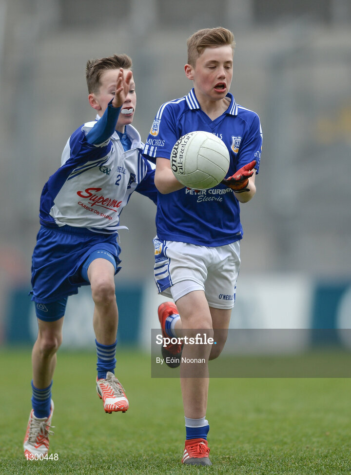 13 April 2017; James Summerville representing St Michaels GAA Club, Co. Galway, in action against Darragh Gardiner representing St Marys GAA Club, Kiltoghert, Co. Leitrim, during the Go Games Provincial Days in partnership with Littlewoods Ireland Day 4 at Croke Park in Dublin. Photo by Eóin Noonan/Sportsfile