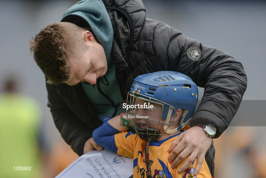 13 April 2017; Joe Canning of Portumna and Galway comforting his nephew Jody Canning representing Portumna GAA Club, Co. Galway, during the Go Games Provincial Days in partnership with Littlewoods Ireland Day 4 at Croke Park in Dublin. Photo by Eóin Noonan/Sportsfile