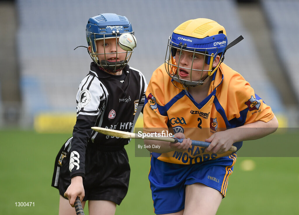 13 April 2017; Eóin Ward O'Mara representing Portumna GAA Club, Co. Galway, in action against Darren Moran representing Padraig Pearses GAA Club, Co. Galway, during the Go Games Provincial Days in partnership with Littlewoods Ireland Day 4 at Croke Park in Dublin. Photo by Seb Daly/Sportsfile