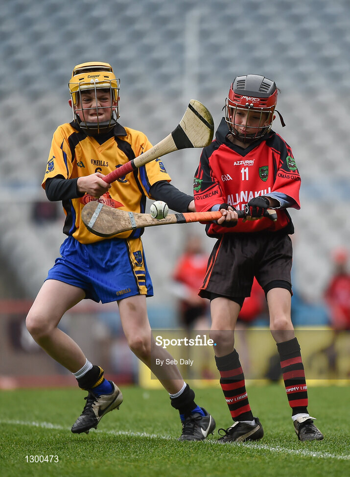 13 April 2017; Mark Leonard, right, representing Tommy Larkins GAA Club, Co. Galway, in action against Darren Hynes representing Michael Cusacks GAA Club, Co. Galway, during the Go Games Provincial Days in partnership with Littlewoods Ireland Day 4 at Croke Park in Dublin. Photo by Seb Daly/Sportsfile