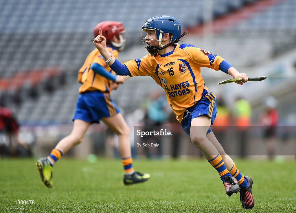 13 April 2017; Jody Canning, nephew of Galway senior hurler Joe Canning, representing Portumna GAA Club, Co. Galway, celebrates after scoring a point during the Go Games Provincial Days in partnership with Littlewoods Ireland Day 4 at Croke Park in Dublin. Photo by Seb Daly/Sportsfile